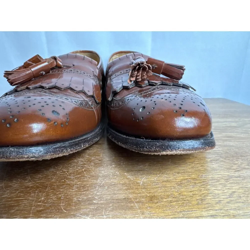 Johnston & Murphy Optima 10.5 Brown Loafers Kiltie Tassel Wing Tip Shoes EUC Men